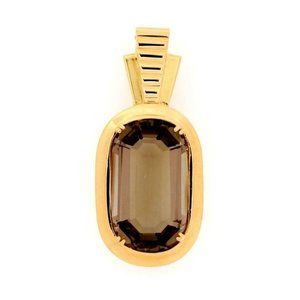 14k Yellow Gold Smoky Quartz Large Oval Pendant